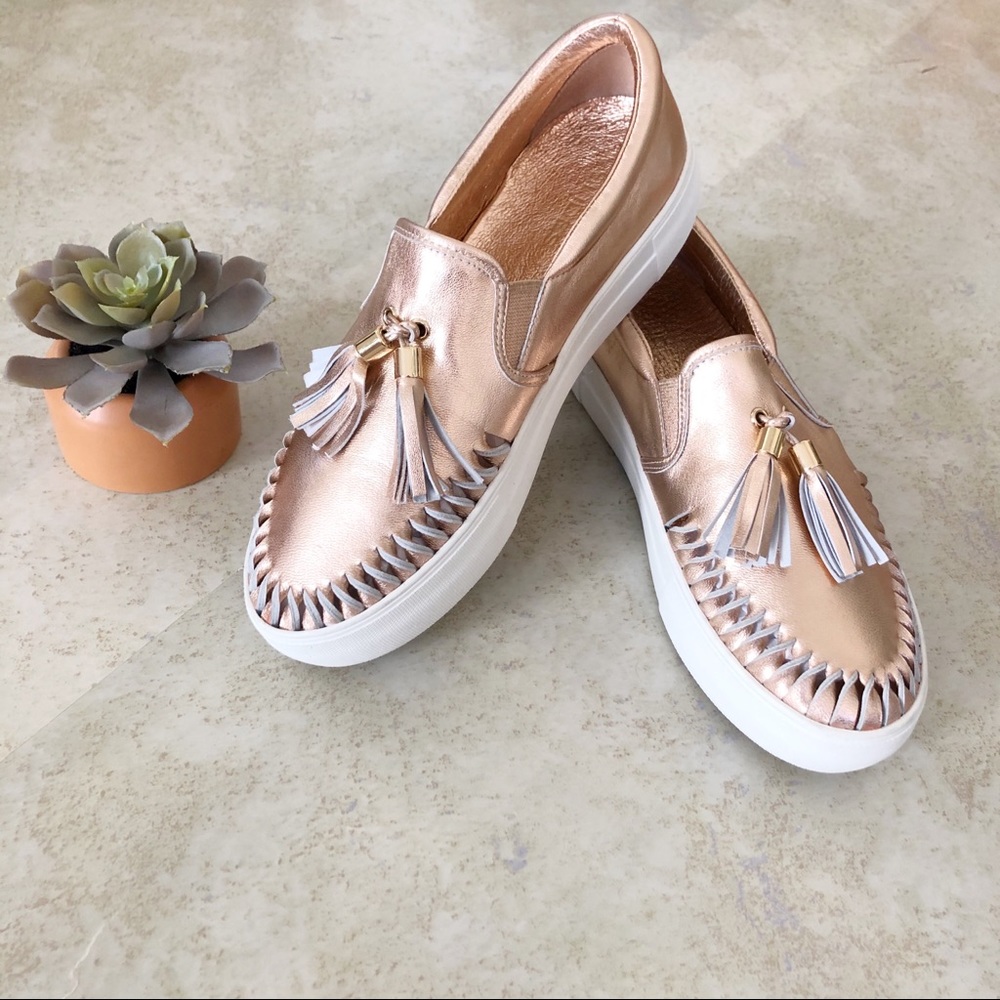 J/Slides Aztec Tassel Metallic Rose Gold Sz 9